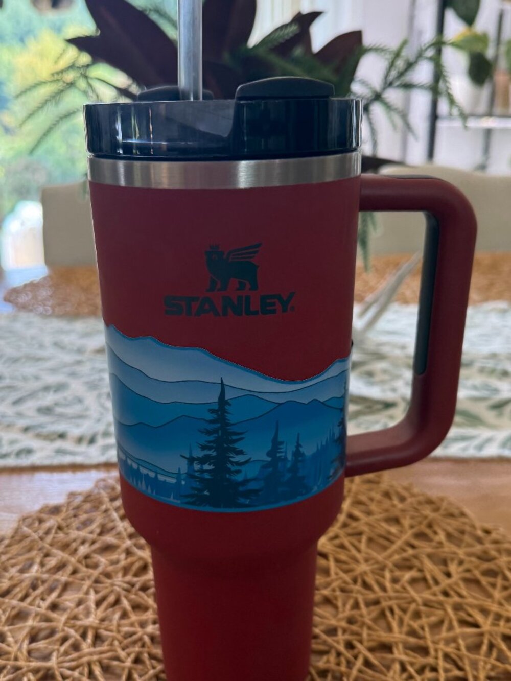 Stanley 40 oz Quencher H2.0 FlowState Tumbler Red Mtn Lake Sticker Straw Used